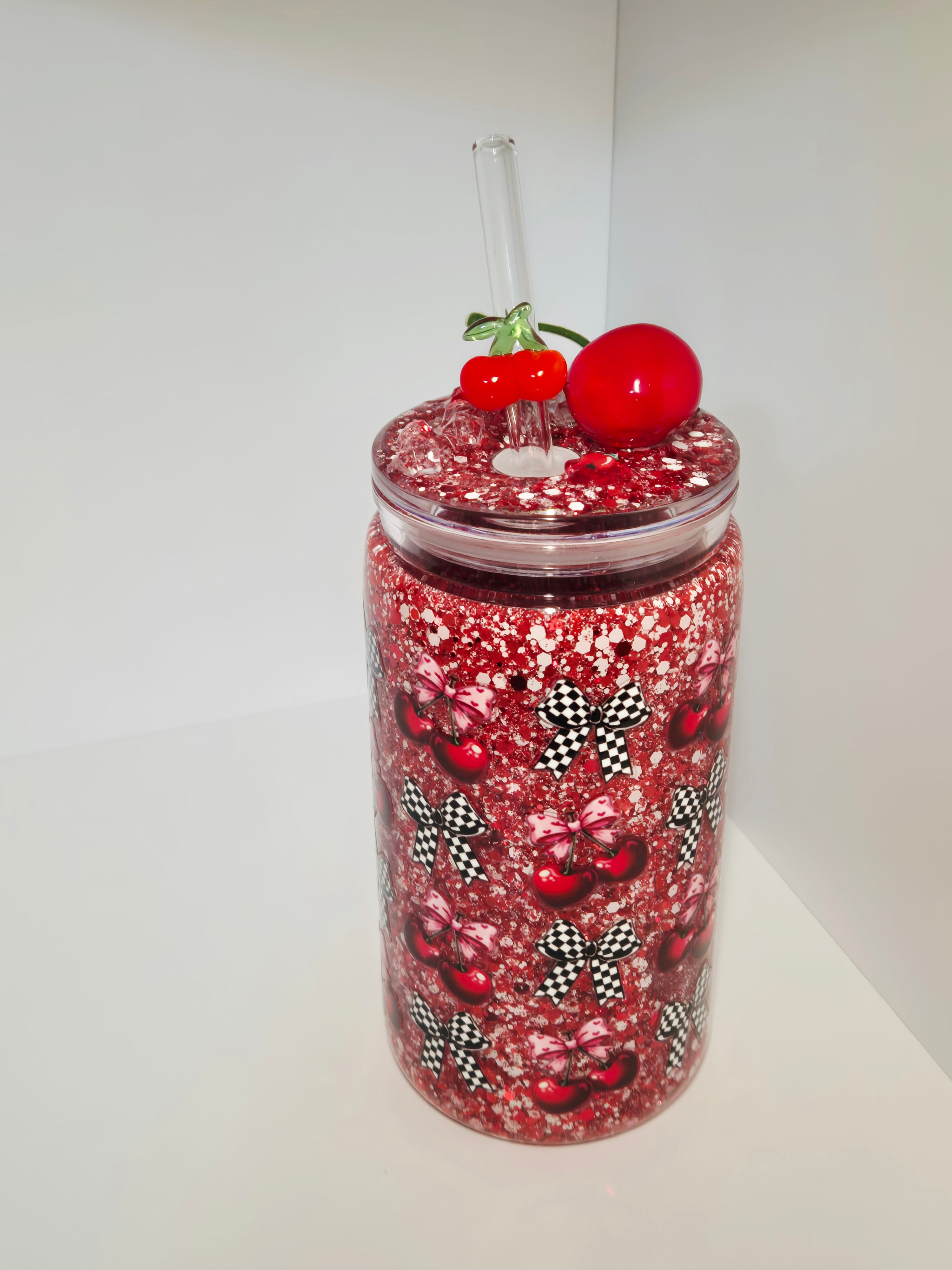 Glitzer Trinkbecher Kirschen