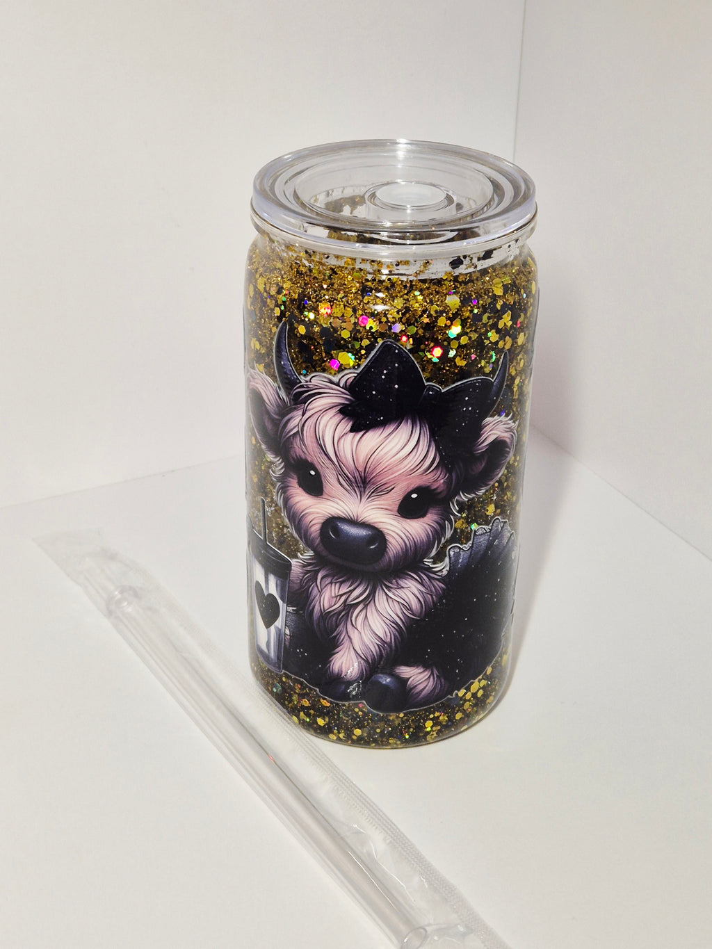 Glitzertrinkbecher süsse Highland Kuh