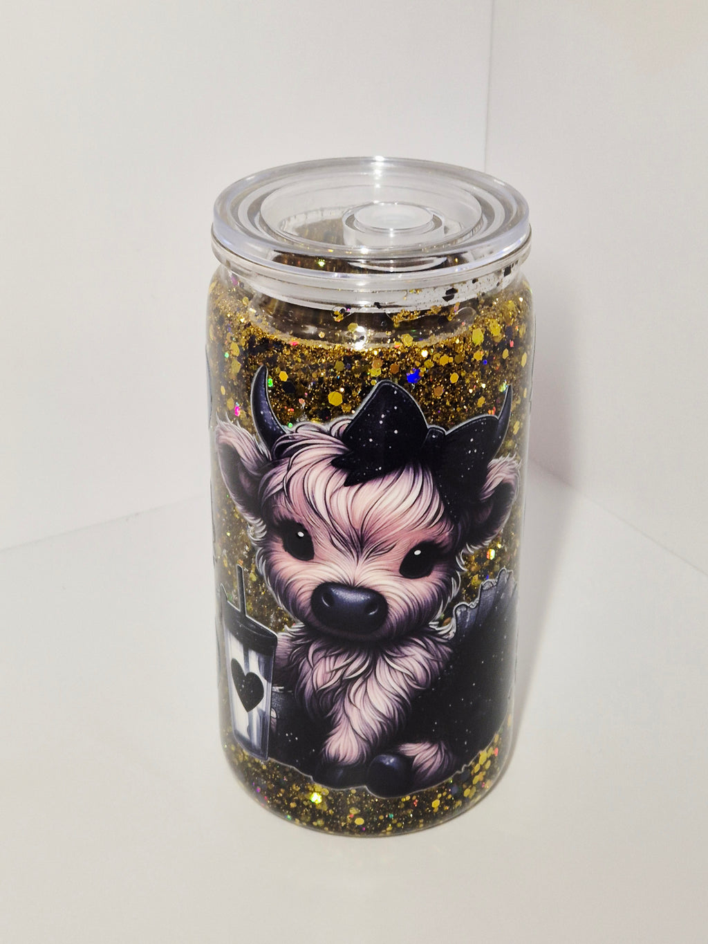 Glitzertrinkbecher süsse Highland Kuh